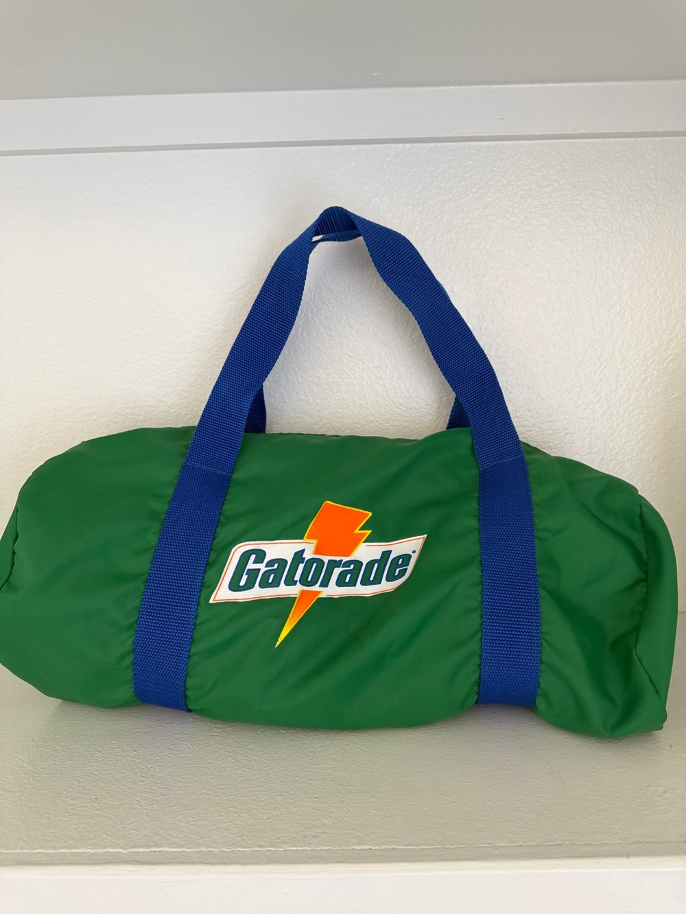 Vintage Gatorade Green Gym Bag Blue Double Strap 1980s Athletic Sports Hand Tote